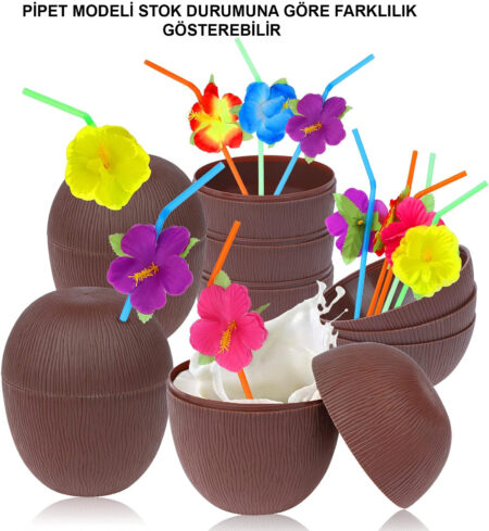 Hindistan Cevizi Hawaii Luau Aloha Pipetli İçecek Kabı Bardak 10x13 cm 1 Adet (4172)