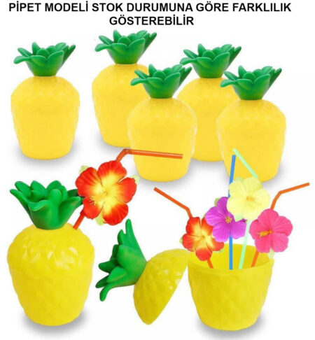 Ananas Hawaii Luau Aloha Pipetli İçecek Kabı Bardak 10x13 cm 1 Adet (4172)