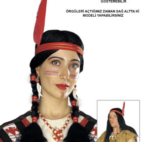 Tüylü Örgülü Hint Peruğu Kızılderili Peruğu (4172)
