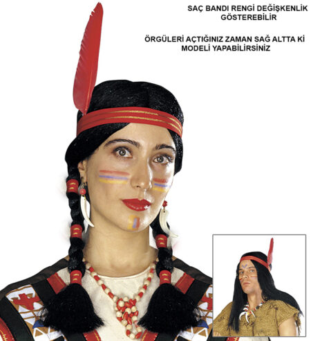 Tüylü Örgülü Hint Peruğu Kızılderili Peruğu (4172)