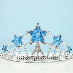 Mavi Yıldız Taşlı Plastik Kraliçe Prenses Elsa Tacı Çocuk Boy (4172)