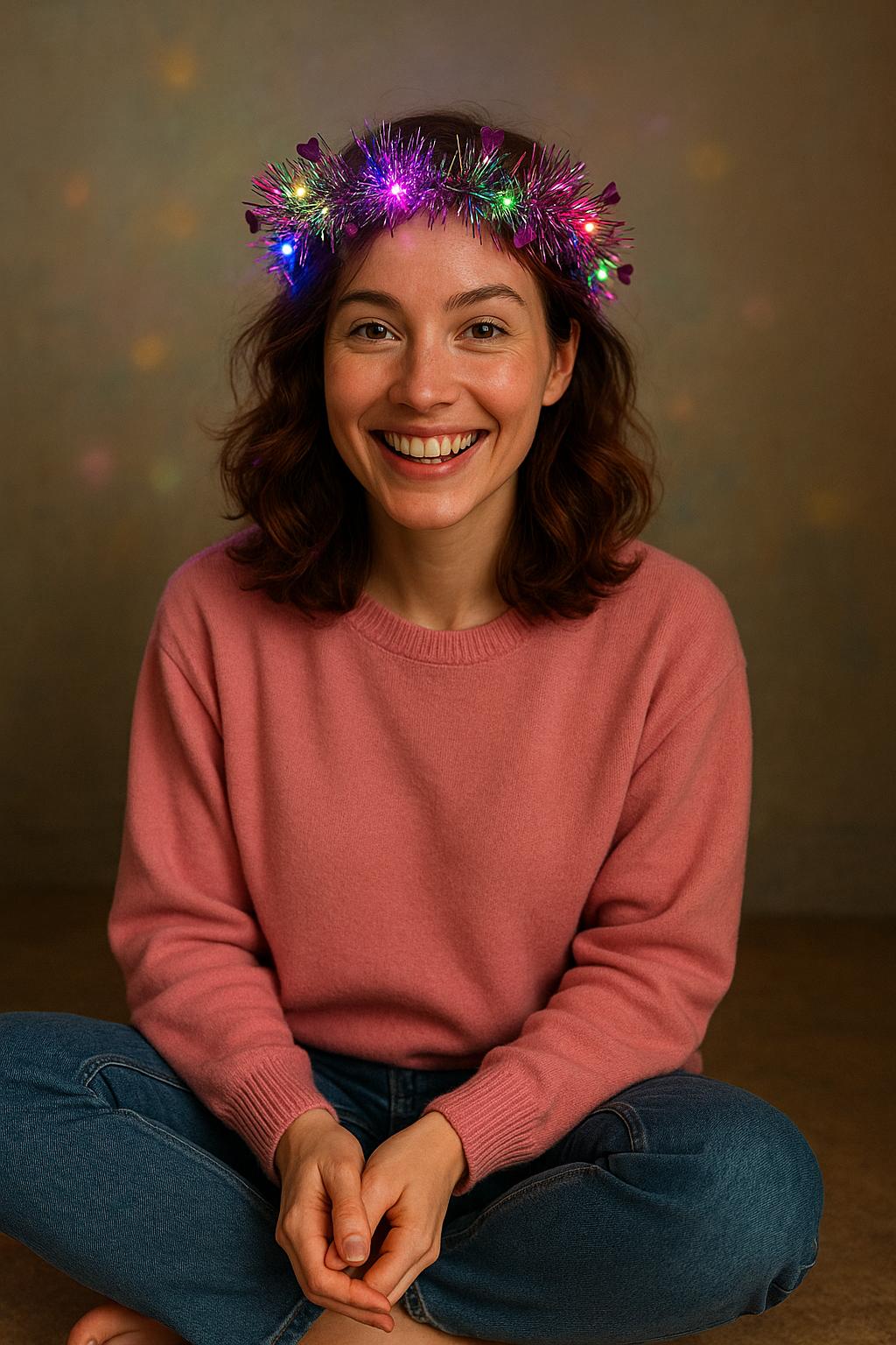 Kalp Püsküllü Gece Parıltısı 3 Modlu LED'li Işıklı Taç Fuşya Renk (4172) - Görsel 2