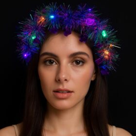 Kalp Püsküllü Gece Parıltısı 3 Modlu LED&apos;li Işıklı Taç Mor Renk (4172)