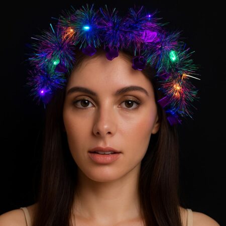 Kalp Püsküllü Gece Parıltısı 3 Modlu LED'li Işıklı Taç Mor Renk (4172)