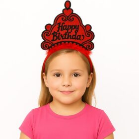 Kırmızı Happy Birthday Prenses Tacı – Doğum Günü Taç Aksesuarı (4172)