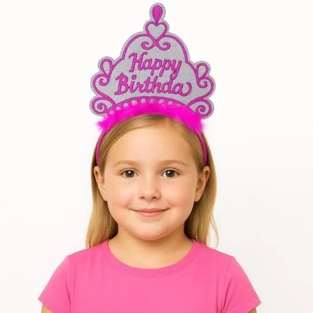 Pembe Happy Birthday Prenses Tacı – Doğum Günü Taç Aksesuarı (4172)