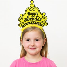 Sarı Happy Birthday Prenses Tacı – Doğum Günü Taç Aksesuarı (4172)
