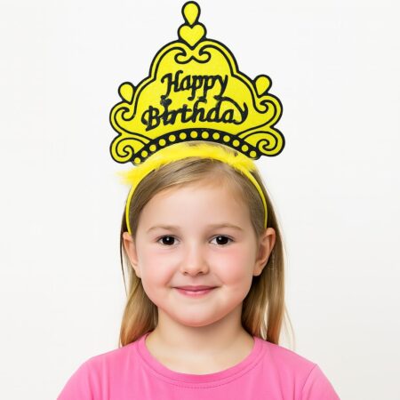 Sarı Happy Birthday Prenses Tacı – Doğum Günü Taç Aksesuarı (4172)