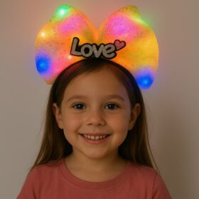 LED Işıklı Love Yazılı Sarı Fiyonk Taç – Kız Çocuk Parti Tacı (4172)