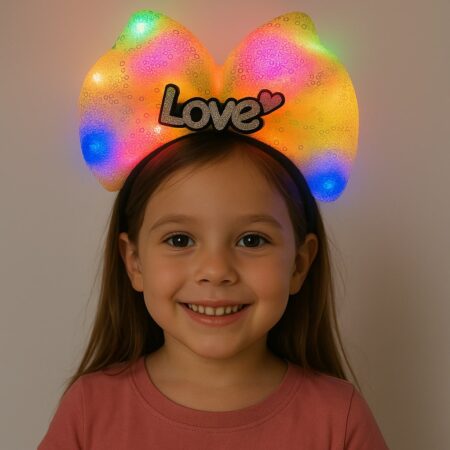 LED Işıklı Love Yazılı Sarı Fiyonk Taç – Kız Çocuk Parti Tacı (4172)