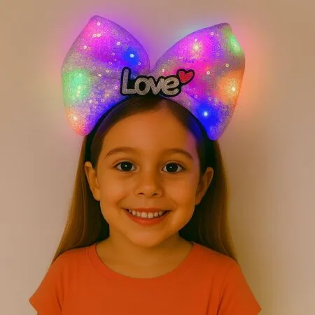 LED Işıklı Love Yazılı Mor Fiyonk Taç – Kız Çocuk Parti Tacı (4172)