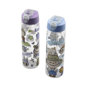 LABUBU ÇOCUK ÇİZGİ FİLM KARAKTER RESİMLİ SU MATARASI ŞEFFAF PLASTİK PİPETLİ KİLİTLİ KAPAK (4172)