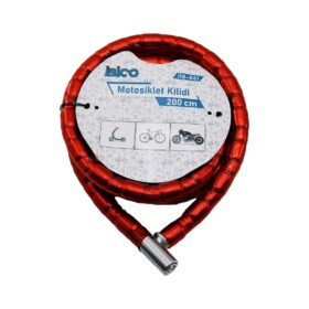 TÜP ANAHTARLI METAL KAFA ÇELİK MOTOR - BİSİKLET KİLİT SİLİNDİRİK SPİRAL KİLİT KIRMIZI KILIF22MM X 200CM (4172)
