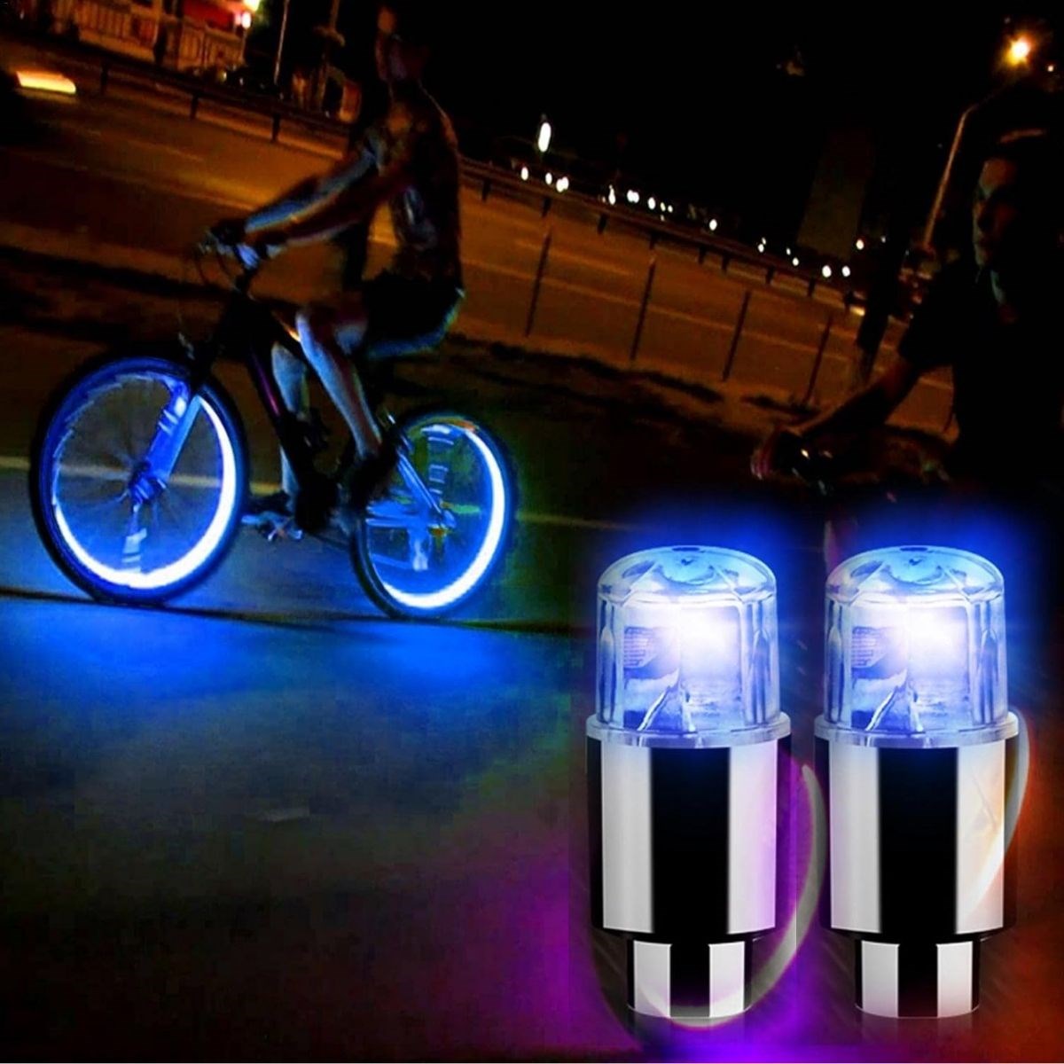 Araç ve Bisiklet İçin 2’li Mavi LED Hava Valfi Işık Kapakları–Gece Parlayan Lastik Lambası Sibop Kapağı (4172)