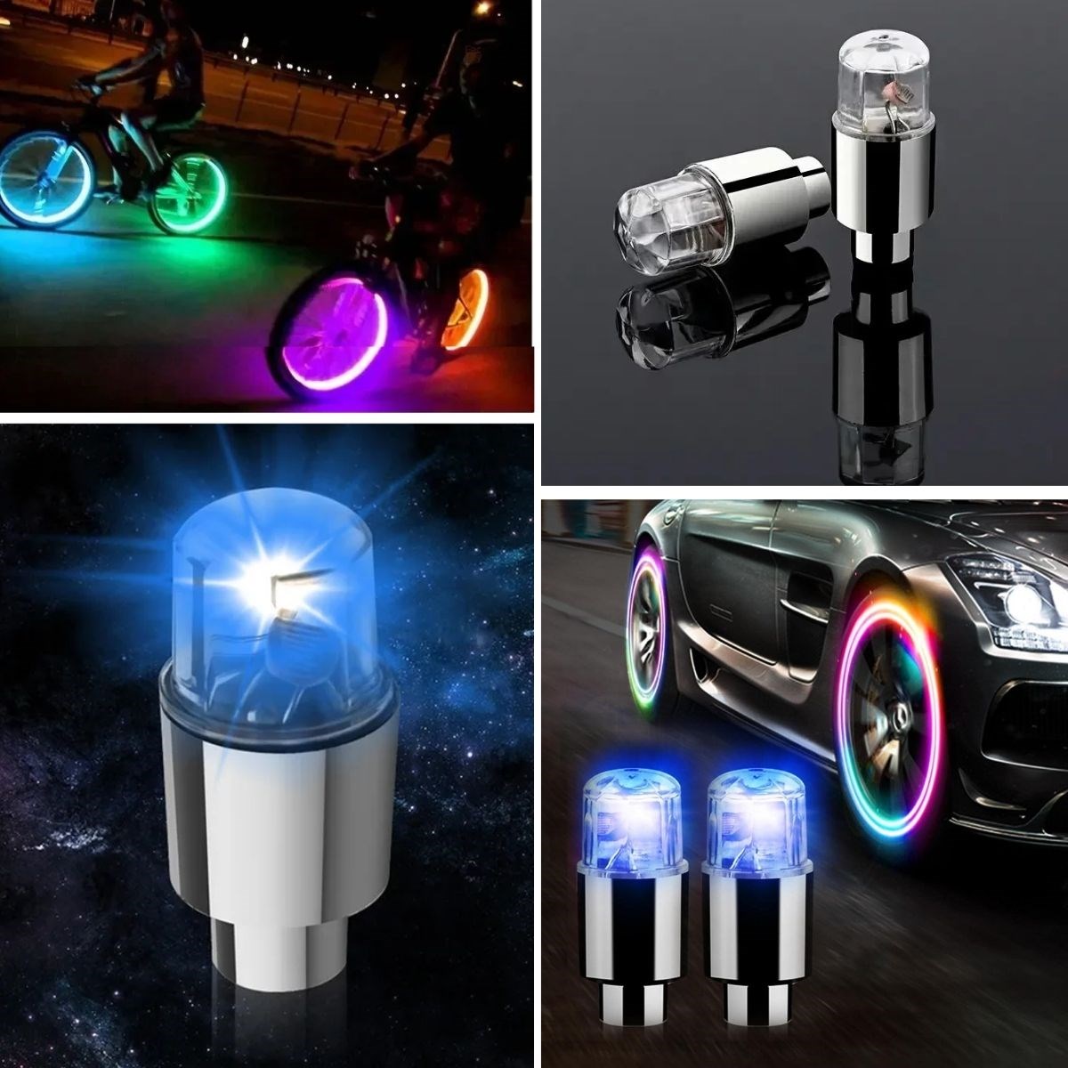 Araç ve Bisiklet İçin 2’li Mavi LED Hava Valfi Işık Kapakları–Gece Parlayan Lastik Lambası Sibop Kapağı (4172) - Görsel 2