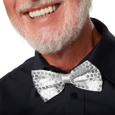 Gece Işıltısı Gümüş Payetli Pullu Papyon 7x2 cm (4172)