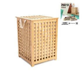 AHŞAP BAMBU KİRLİ ÇAMAŞIR SEPET KUMAŞ ÇANTALI  SEPET=45X45X62CM (4172)