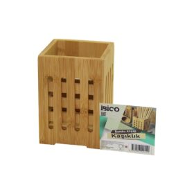 BÜYÜK - PENCERELİ  KARE=10X10CM  AHŞAP BAMBU KAŞIKLIK ORGANİZER (4172)