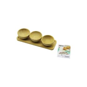 4PCS  ÇEREZLİK - LOKUMLUK AHŞAP BAMBU TEPSİLİ KASE SETİ 30X11CM (4172)