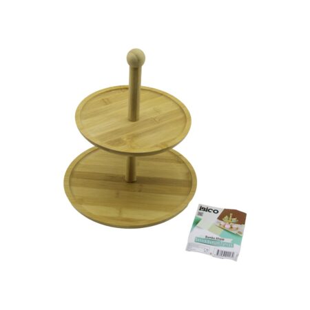 YUVARLAK  2 KATLI AHŞAP - BAMBU SERVİS SUNUM TAHTASI ÇAP: 20CM -- ÇAP:25CM (4172)