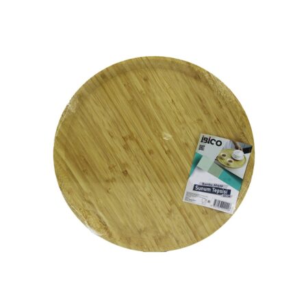 YUVARLAK=38CM AHŞAP BAMBU SERVİS SUNUM TEPSİ - TAHTASI (4172)