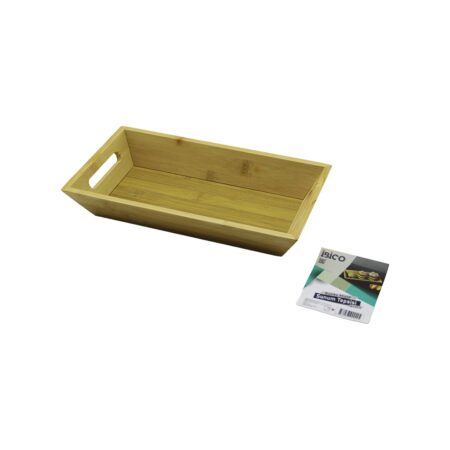 DİKDÖRTGEN=16X30CM  DERİN=4.5CM  AHŞAP BAMBU SUNUM TEPSİSİ ÇİFT OYMA KULPLU (4172)