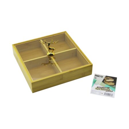 KARE 4 BÖLMELİ=2IN1=BÖLMESİZ ÇOK AMAÇLI KUTU AHŞAP BAMBU SERVİS SUNUM TEPSİ - TAHTASI 22X22X5CM (4172)