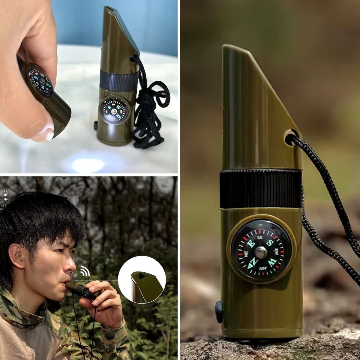 7si 1arada Acil Durum Düdüğü,El Feneri, Termometre,Pusula,Büyüteç,Depolama Bölmeli Kampçı Düdüğü (4172) - Görsel 3