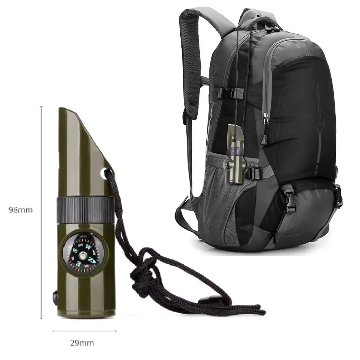 7si 1arada Acil Durum Düdüğü,El Feneri, Termometre,Pusula,Büyüteç,Depolama Bölmeli Kampçı Düdüğü (4172) - Görsel 4