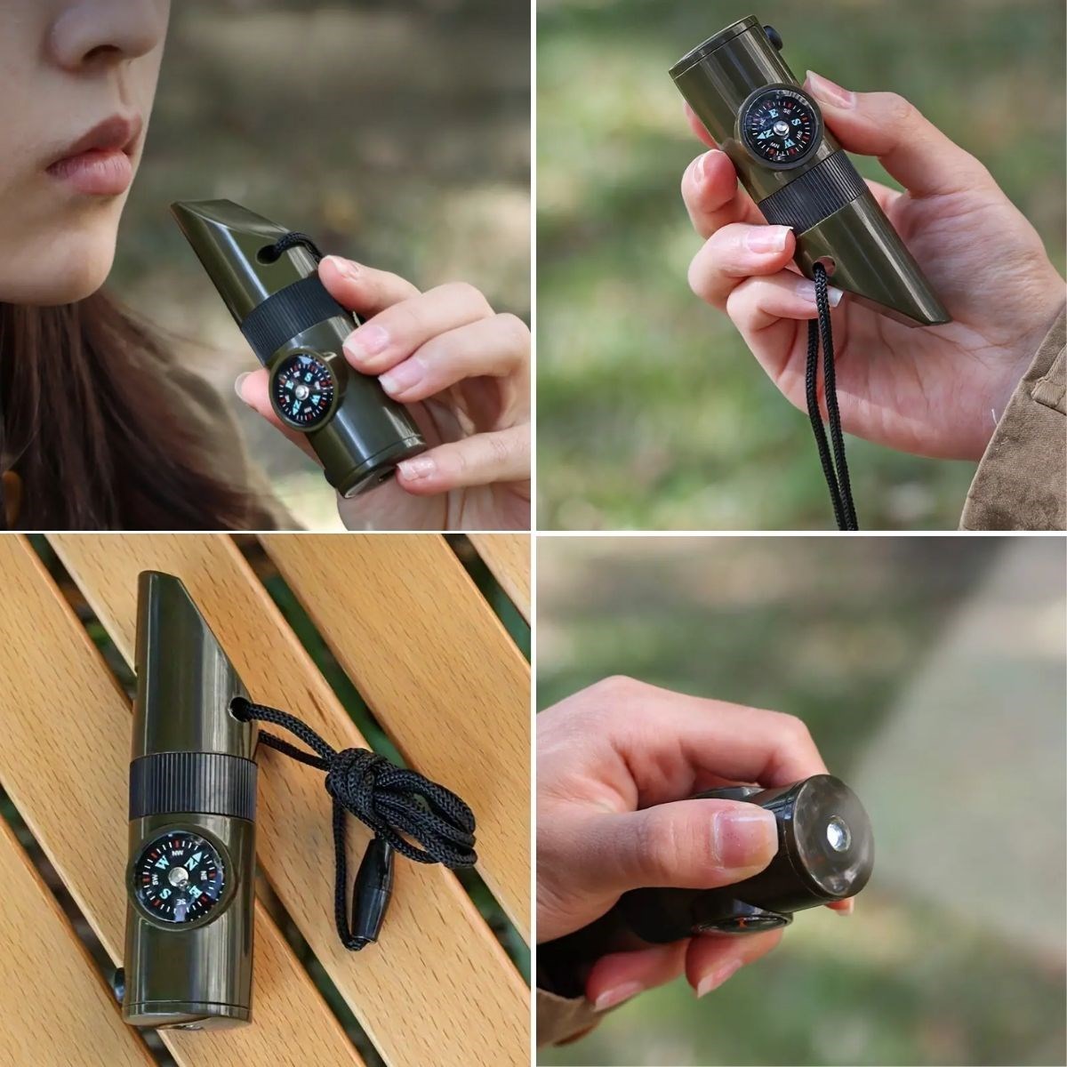 7si 1arada Acil Durum Düdüğü,El Feneri, Termometre,Pusula,Büyüteç,Depolama Bölmeli Kampçı Düdüğü (4172) - Görsel 5