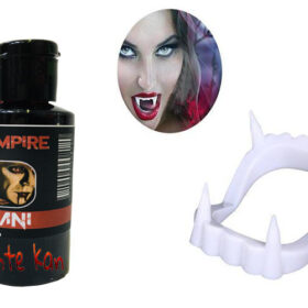 Beyaz Renk Çift Damak Takma Vampir Dişi ve 50 gr Tiyatro Kanı (4172)