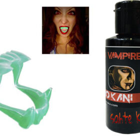 Fosforlu Çift Damak Takma Vampir Dişi ve 50 gr Tiyatro Kanı (4172)