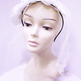 Uzun Duvaklı Üstü Beyaz Çiçekli Parti Tacı (4172)