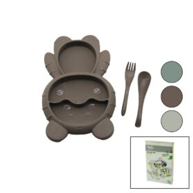 AYICIK MODEL=3 BÖLMELİ BEBEK BESLENME SETİ 3PCS=MAMA KABI-KAŞIK-ÇATAL 500ML RENKLİ PLST (4172)