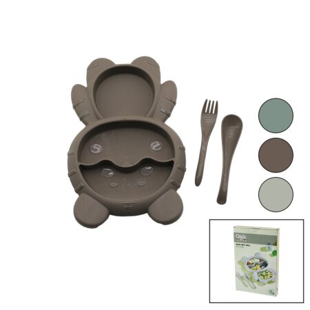 AYICIK MODEL=3 BÖLMELİ BEBEK BESLENME SETİ 3PCS=MAMA KABI-KAŞIK-ÇATAL 500ML RENKLİ PLST (4172)