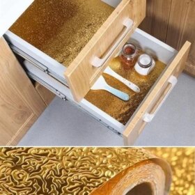 2 Metre Kendinden Yapışkanlı Silinebilir Mutfak Tezgah Üstü Sticker Folyo Gold Renk (4172)