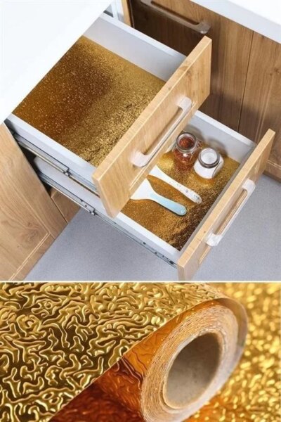 2 Metre Kendinden Yapışkanlı Silinebilir Mutfak Tezgah Üstü Sticker Folyo Gold Renk (4172)