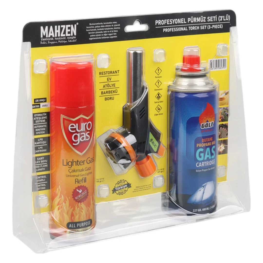 3 Parça Profesyonel Pürmüz Seti Pürmüz Torch Çakmak Başlık- Kamp Gazı 400ml- Çakmak Gazı 270 (4172) - Görsel 4