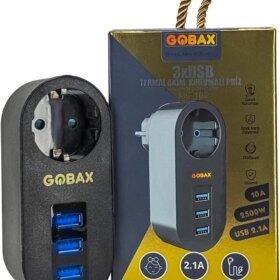 Gobax Termal Akım Korumalı Akıllı Priz 3xusb Li, Çocuk Korumalı, Led Işıklı, Yüksek Isıya Dayanıklı (4172)