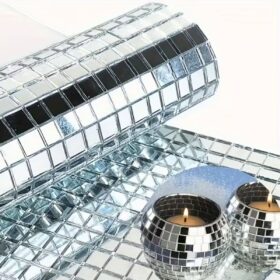 Kare Silver Cam Mozaik Fayans Çıkartmaları El İşi Kare Cam Fayans Kendinden Yapışkanlı Aynalı Dekor Panel 30x30 Cm (4172)