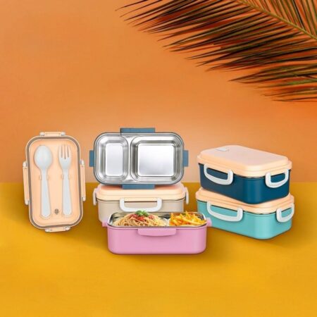 2 Bölmeli 150-300 Ml Paslanmaz Çelik Yemek Kabı Beslenme Kabı Yiyecek Saklama Kabı (4172)