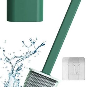 Duvara Monte Edilebilir Kapaklı Askılı Klozet Yumuşak Silikon Başlıklı Tuvalet Fırçası Seti (4172)