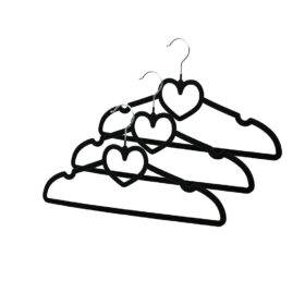 3PCS SİYAH KADİFE KAPLI - KALPLİ PLASTİK ASKI METAL UÇLU (4172)