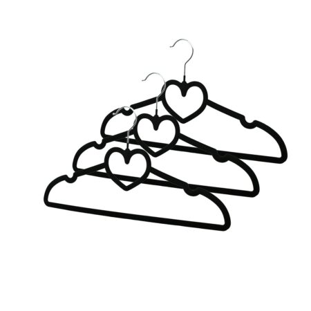 3PCS SİYAH KADİFE KAPLI - KALPLİ PLASTİK ASKI METAL UÇLU (4172)