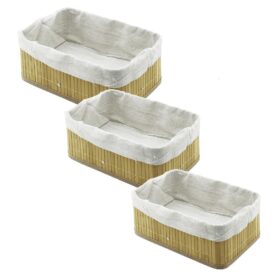 3 BOY DİKDÖRTGEN BAMBU KENAR ORGANİZER SEPET AHŞAP ALTLIK - BEZLİ 13X20-16X24-20X31CM (4172)