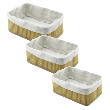 3 BOY DİKDÖRTGEN BAMBU KENAR ORGANİZER SEPET AHŞAP ALTLIK - BEZLİ 13X20-16X24-20X31CM (4172)