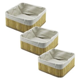 3 BOY KARE BAMBU KENAR ORGANİZER SEPET AHŞAP ALTLIK - BEZLİ 17X17-21X21-26X26CM (4172)