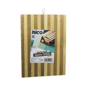 BEYAZ ÇİZGİLİ AHŞAP BAMBU KESİM PANOSU - KESME TAHTASI METAL KULPLU 26 X 36 X 1.4CM (4172)