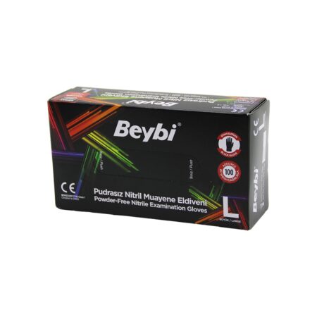BEYBİ L SİYAH PUDRASIZ NİTRİL MUAYENE ELDİVENİ 100LÜ (4172)