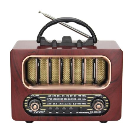 Orta Boy Retro Ahşap Tasarım Bluetooth Hoparlörlü Radyo – FM/AM Destekli, Şarjlı ve Taşınabiliri Radyo NS-6636 (4172)